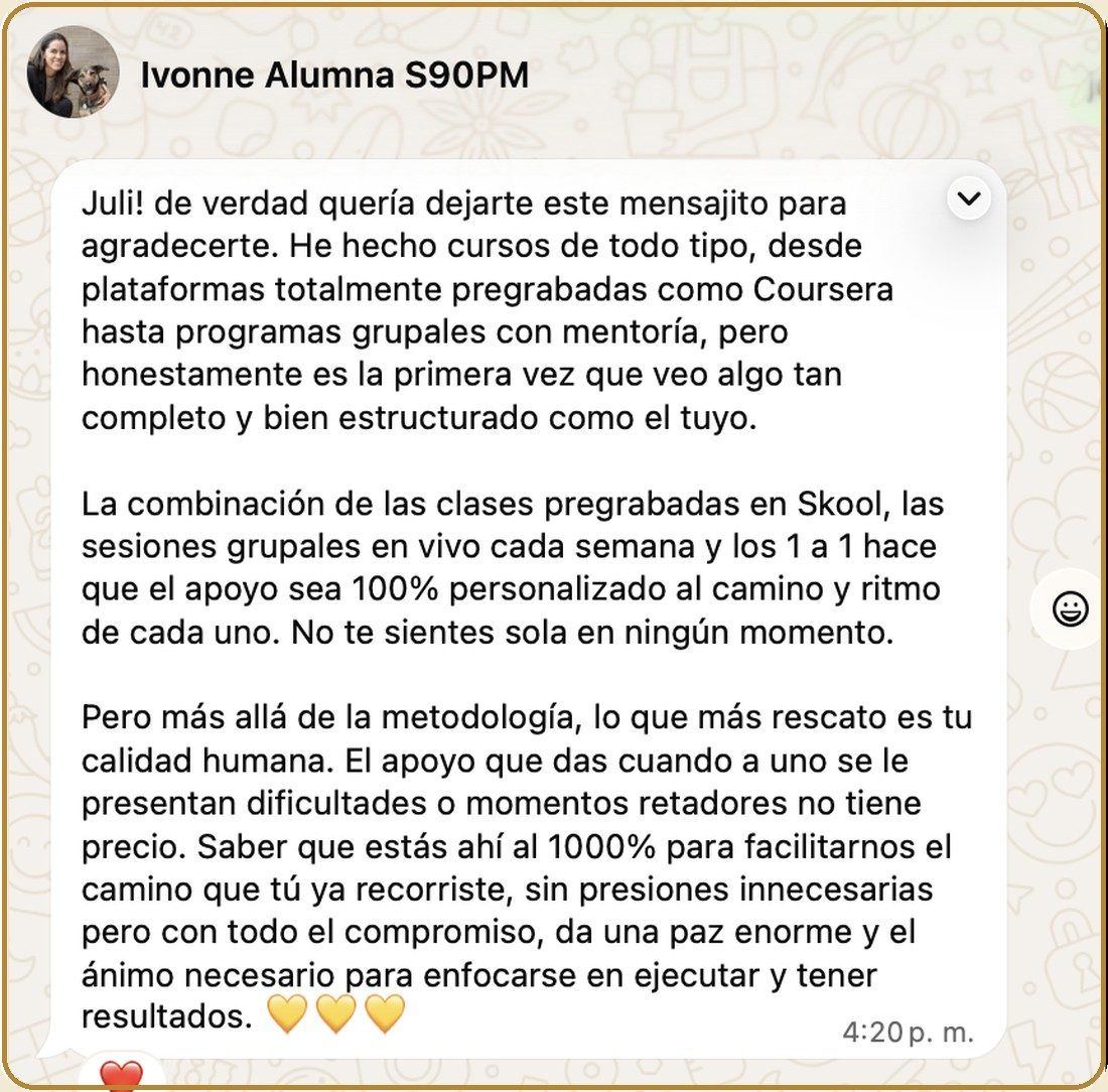 Mensaje de Ivonne, alumna S90PM